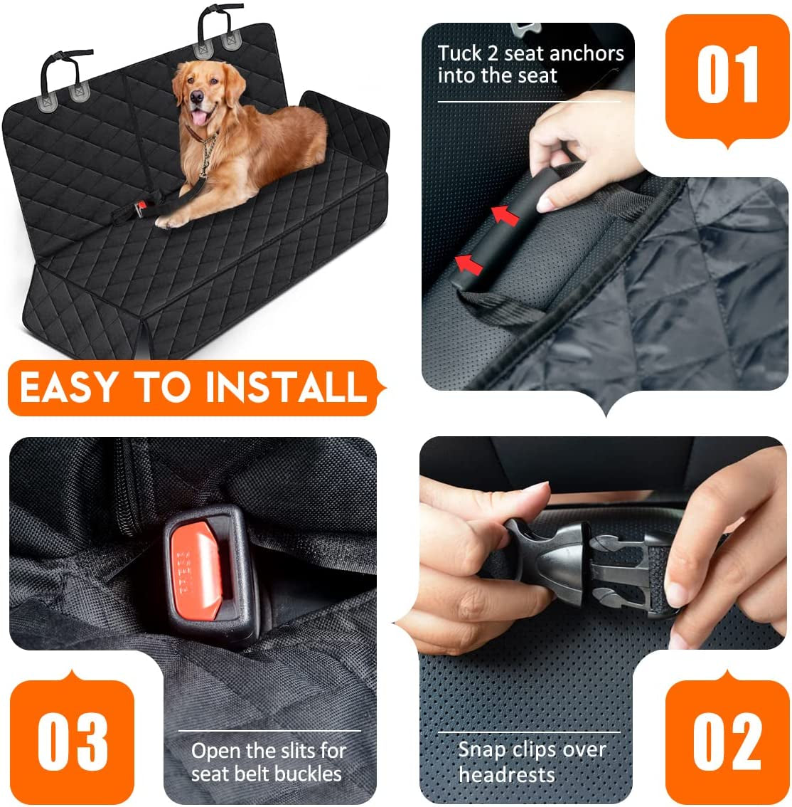 Waterproof Dog Car Seat Cover – Back Seat Protector for Dogs & Kids, Non-Slip, Universal Fit for Cars, Trucks, SUVs